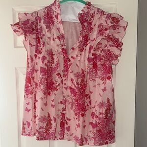 Victoria Dunn Red Sleeveless Ruffled Blouse